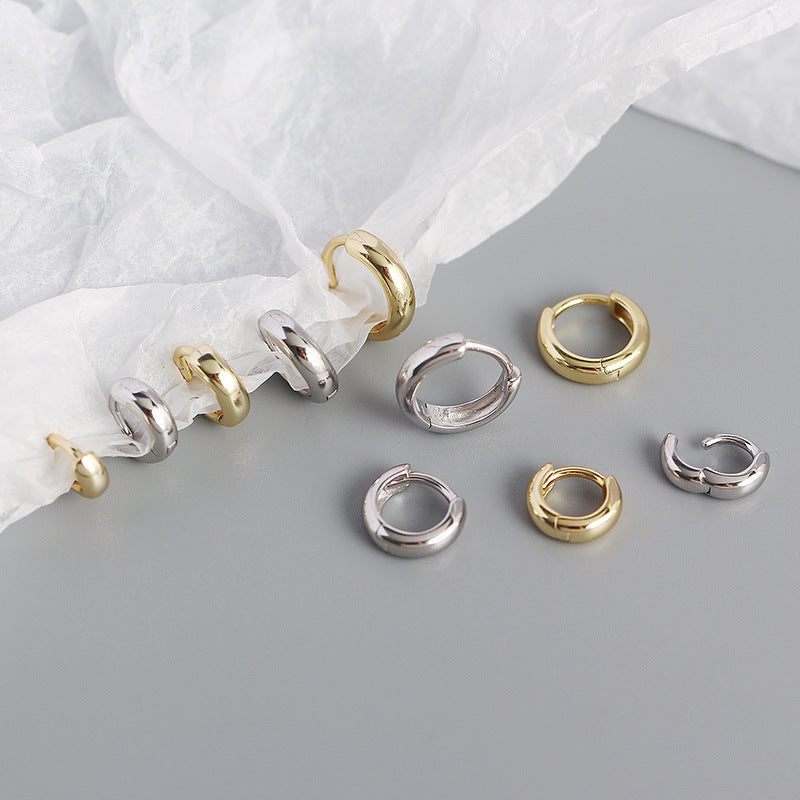 Wholesale Smooth Round Simple Stacking Temperament Versatile S925 Sterling Silver Earrings